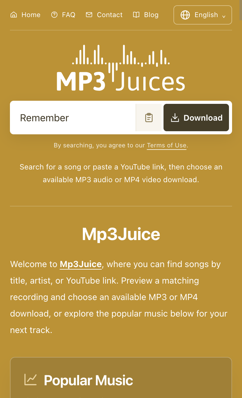 検索欄に曲名、アーティスト、またはリンクを入力します。 - Mp3Juice